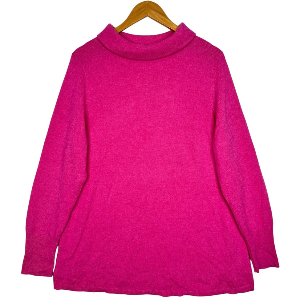 Talbots Sabrina Pure 100% Cashmere Sweater Women XL Pink Roll Mock Neck Slits